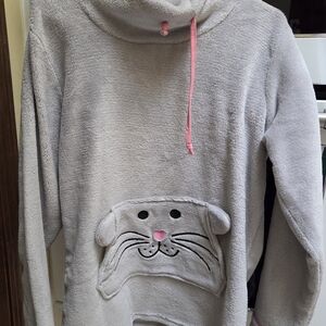 Potpourri Catalog Gray Cat Face Fleece Hoodie, Gift, 😻